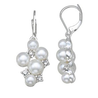 You're Invited Silver Tone Crystal & Simulated Pearl Drop Earrings