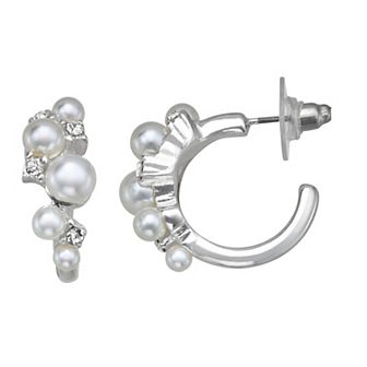 You're Invited Silver Tone Simulated Pearl & Crystal Hoop Earrings