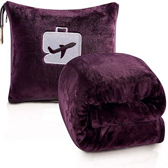 100% Polyester Comfort Fly 2-in-1 Travel Wrinkle Resistant Pillow & Blanket Set