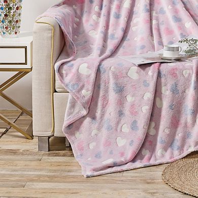 Pink Hearts Soft & Cozy Glow In The Dark Throw Blanket