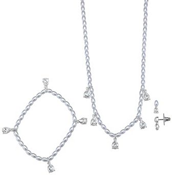 You're Invited 3 pc Silver Tone Simulated Pearl & Crystal Necklace, Bracelet & Earring Set