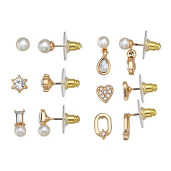You're Invited 6-Pair Gold Tone Simulated Pearl & Crystal Earrings Set