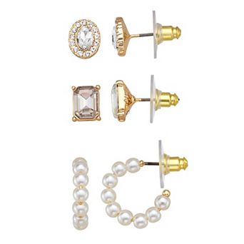 You're Invited 3-Pair Gold-Tone Simulated Pearl Earrings Set
