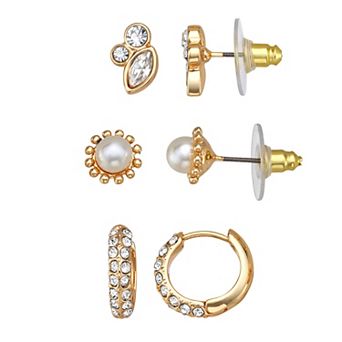 You're Invited 3-Pair Gold-Tone Simulated Gemstone Earring Set