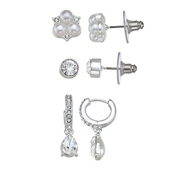 You're Invited 3-Pair Silver Tone Simulated Pearl Earring Set