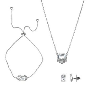 You're Invited 3 pc Pendant Adjustable Bracelet, Pendant Necklace & Earring Set