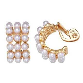 You're Invited Simulated Pearl C-Hoop Clip-On Earrings