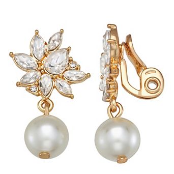You're Invited Simulated Crystal & Simulated Pearl Drop Clip-On Earrings