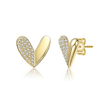 14k Gold-Plated Cubic Zirconia Heart Stud Earrings