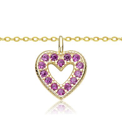 14k Gold Over Sterling Silver Gemstone Heart Halo Pendant Necklace
