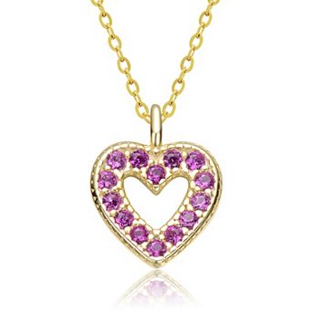 14k Gold Over Sterling Silver Gemstone Heart Halo Pendant Necklace