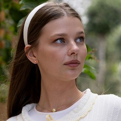 Kids 14k Gold Plated Cubic Zirconia Beaded Design Stud Earrings