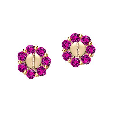 Kids 14k Gold Plated Cubic Zirconia Beaded Design Stud Earrings