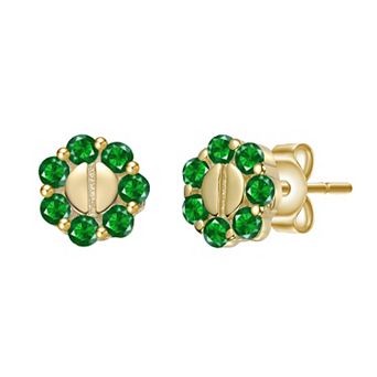 Kids 14k Gold Plated Cubic Zirconia Beaded Design Stud Earrings