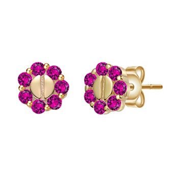 Kids 14k Gold Plated Cubic Zirconia Beaded Design Stud Earrings