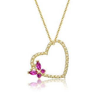 Butterfly Gemstone Heart Shaped Pendant Necklace
