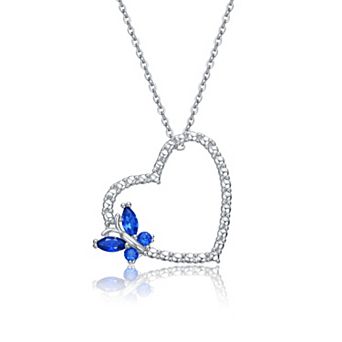 Butterfly Gemstone Heart Shaped Pendant Necklace