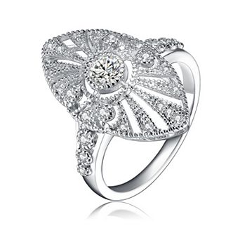 Sterling Silver Round Cubic Zirconia Filigree Ring