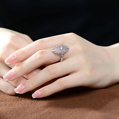 Sterling Silver Round Cubic Zirconia Filigree Ring