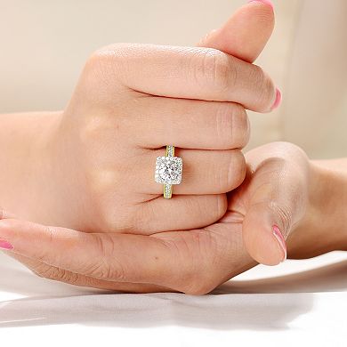 Sterling Silver Two-Tone Clear Cubic Zirconia Halo Ring