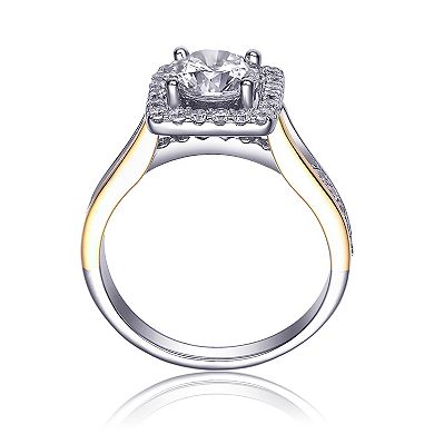 Sterling Silver Two-Tone Clear Cubic Zirconia Halo Ring