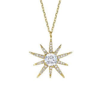 Sterling Silver 14k Gold-Plated Cubic Zirconia Starburst Pendant Necklace