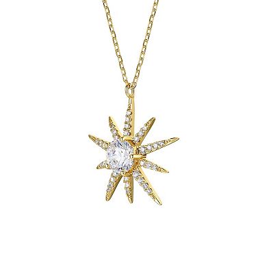 Sterling Silver 14k Gold-Plated Cubic Zirconia Starburst Pendant Necklace