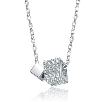 Sterling Silver Cubic Zirconia Two-Square Pendant Necklace