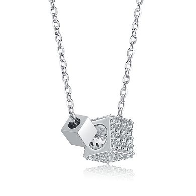 Sterling Silver Cubic Zirconia Two-Square Pendant Necklace