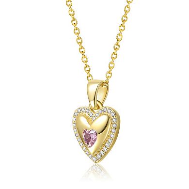 14k Gold Over Sterling Silver Cubic Zirconia Heart Pendant Necklace