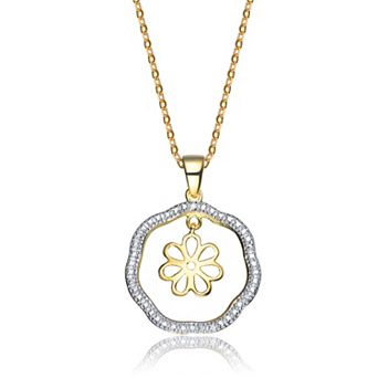14k Gold Over Sterling Silver Two-Tone Cubic Zirconia Flower Pendant Necklace
