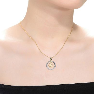14k Gold Over Sterling Silver Two-Tone Cubic Zirconia Flower Pendant Necklace