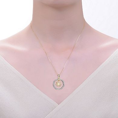 14k Gold Over Sterling Silver Two-Tone Cubic Zirconia Flower Pendant Necklace
