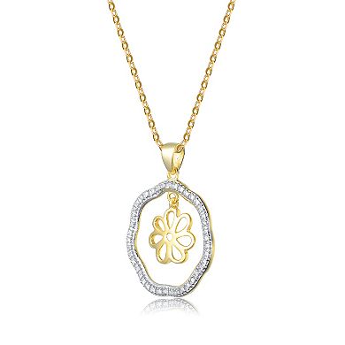 14k Gold Over Sterling Silver Two-Tone Cubic Zirconia Flower Pendant Necklace