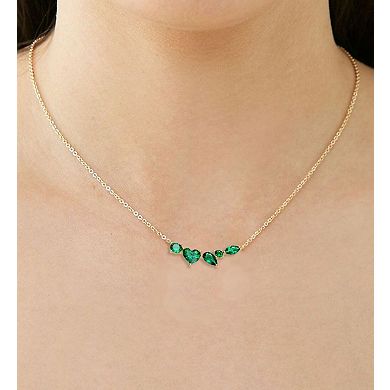 Sterling Silver 14k Gold-Plated Mixed Cut Emerald Cubic Zirconia Cluster Necklace