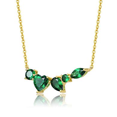 Sterling Silver 14k Gold-Plated Mixed Cut Emerald Cubic Zirconia Cluster Necklace