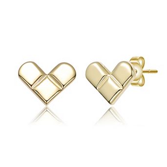 14k Gold Over Sterling Silver Heart Design Stud Earrings