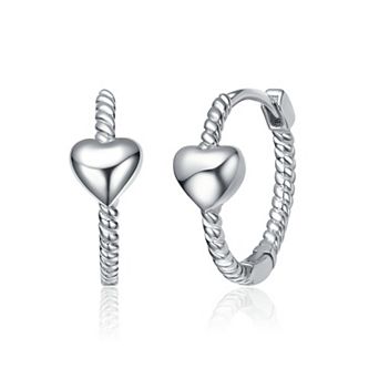Sterling Silver Heart Design Hoop Earrings