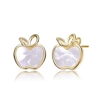 Kids 14k Gold Plated Mother-of-Pearl Apple Stud Earrings