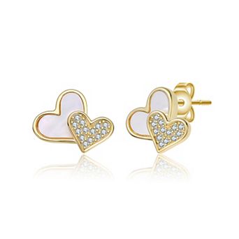14k Gold over Sterling Silver Mother-of-Pearl & Crystal Accent Heart Stud Earrings