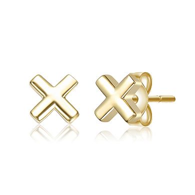 14k Gold Over Sterling Silver Heart, Cross & Cube 3-Piece Stud Earrings Set