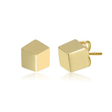 14k Gold Over Sterling Silver Heart, Cross & Cube 3-Piece Stud Earrings Set