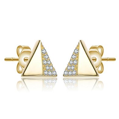 14k Gold over Sterling Silver 3-Pair Cubic Zirconia Triangle, Square & Circle Stud Earring Set