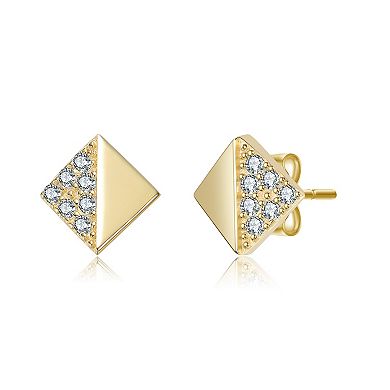 14k Gold over Sterling Silver 3-Pair Cubic Zirconia Triangle, Square & Circle Stud Earring Set
