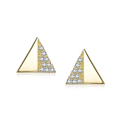 14k Gold over Sterling Silver 3-Pair Cubic Zirconia Triangle, Square & Circle Stud Earring Set