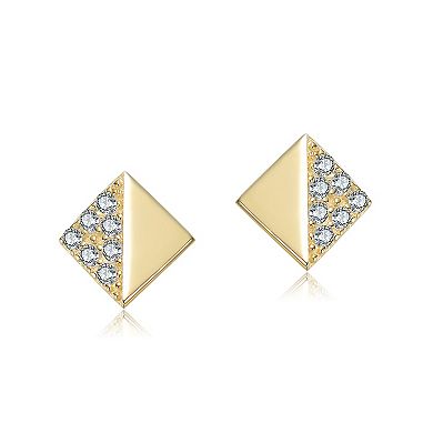 14k Gold over Sterling Silver 3-Pair Cubic Zirconia Triangle, Square & Circle Stud Earring Set