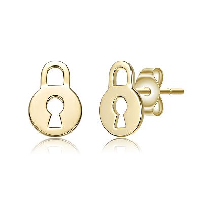 14k Gold over Sterling Silver 3-Pair Cubic Zirconia Heart, Key & Lock Stud Earring Set