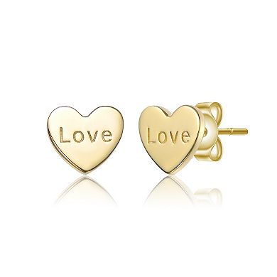 14k Gold over Sterling Silver 3-Pair Cubic Zirconia Heart, Key & Lock Stud Earring Set