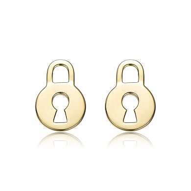 14k Gold over Sterling Silver 3-Pair Cubic Zirconia Heart, Key & Lock Stud Earring Set