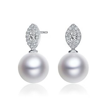 Sterling Silver Freshwater Cultured Pearl & Cubic Zirconia Drop Earrings